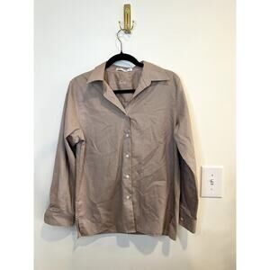Foxcroft Wrinkle Free Button Down Shirt Tan Striped Career Blouse Size 6